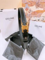 CELINE 25S TRIOMPHE BELT 25MM IN BLACK CALFSKIN GOLD HARDWARE 570969 - Image 8