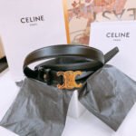 CELINE 25S TRIOMPHE BELT 25MM IN BLACK CALFSKIN GOLD HARDWARE 570969 - Image 7