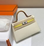 HM KELLY MINI 20 WHITE YELLOW BROWN EPSOM SILVER HARDWARE - Image 10