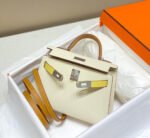 HM KELLY MINI 20 WHITE YELLOW BROWN EPSOM SILVER HARDWARE - Image 3