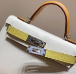 HM KELLY MINI 20 WHITE YELLOW BROWN EPSOM SILVER HARDWARE - Image 15