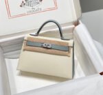 HM KELLY MINI 20 WHITE GLACIER GRAY EPSOM SILVER HARDWARE - Image 10