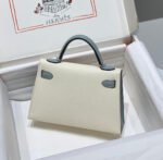 HM KELLY MINI 20 WHITE GLACIER GRAY EPSOM SILVER HARDWARE - Image 11
