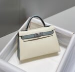 HM KELLY MINI 20 WHITE GLACIER GRAY EPSOM SILVER HARDWARE - Image 3