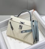 HM KELLY MINI 20 WHITE GLACIER GRAY EPSOM SILVER HARDWARE - Image 13