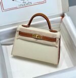 HM KELLY MINI 20 WHITE GOLDEN BROWN EPSOM GOLD HARDWARE - Image 10