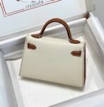 HM KELLY MINI 20 WHITE GOLDEN BROWN EPSOM GOLD HARDWARE - Image 2