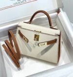 HM KELLY MINI 20 WHITE GOLDEN BROWN EPSOM GOLD HARDWARE - Image 12
