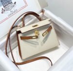 HM KELLY MINI 20 WHITE GOLDEN BROWN EPSOM GOLD HARDWARE - Image 4