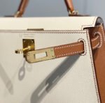 HM KELLY MINI 20 WHITE GOLDEN BROWN EPSOM GOLD HARDWARE - Image 7