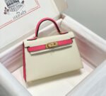 HM KELLY MINI 20 WHITE PINK EPSOM GOLD HARDWARE - Image 10