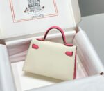 HM KELLY MINI 20 WHITE PINK EPSOM GOLD HARDWARE - Image 11