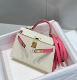 HM KELLY MINI 20 WHITE PINK EPSOM GOLD HARDWARE - Image 12