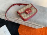 GG 1955 Horsebit Bag 25cm Red Leather Beige Canvas Gold Hardware - Image 10