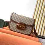 GG 1955 Horsebit Bag 25cm Brown Leather Beige Canvas Gold Hardware - Image 10