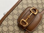 GG 1955 Horsebit Bag 25cm Brown Leather Beige Canvas Gold Hardware - Image 4
