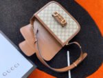 GG 1955 Horsebit Bag 25cm Brown Leather Beige Canvas Gold Hardware - Image 15