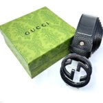Gucci Blondie Interlocking G Belt (Black/Gunmetal Engraved)
