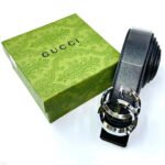 Gucci Interlocking G Belt (Black with Polished Silver Hardware)