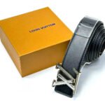 Louis Vuitton LV Initiales Leather Belt (Silver / Gold Dual-Tone Outline Buckle)