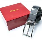 Ferragamo Reversible Square Buckle Belt (Black / Polished Silver Hardware)