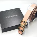 Dolce & Gabbana Baroque DG Logo Leather Belt (Pink/Gold/Black)