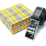 Burberry Plaque Buckle Leather Belt (Black/Silver)