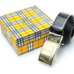 Burberry Plaque Buckle Leather Belt (Black/Gold)