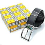 Burberry Square Frame Buckle Saffiano Leather Belt (Black/Silver)