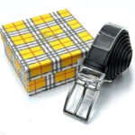 Burberry Square Frame Buckle Textured Leather Belt (Black/Silver)