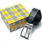 Burberry Square Frame Buckle Leather Belt (Black/Silver)