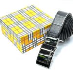 Burberry Plaque Buckle London Leather Belt (Black/Silver)