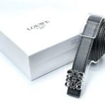 Loewe Anagram Buckle Textured Leather Belt (Black/Silver)