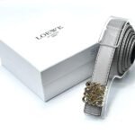 Loewe Anagram Buckle Leather Belt (Grey/Gold)