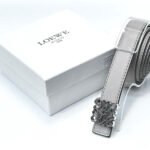 Loewe Anagram Buckle Leather Belt (Grey/Silver)
