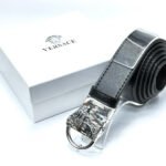 Versace Medusa Ring Buckle Smooth Leather Belt (Black/Silver)