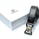 Versace Medusa Buckle Smooth Leather Belt (Black/Ruthenium/Gold)