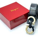 Ferragamo Gancini Reversible Belt (Black / Matte Black & Gold Hardware)