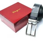 Ferragamo Reversible Square Buckle Belt (Black / Brushed Silver Hardware)