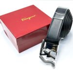 Ferragamo SF Logo Belt (Black / Silver Hardware)