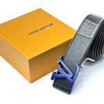 Louis Vuitton LV Pyramide Leather Belt (Black / Matte Blue Buckle)