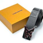 Louis Vuitton LV Aerogram Leather Belt (Black / Red Edge Buckle)