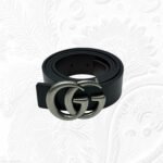Gucci Double G Buckle Leather Belt (Antique Silver)