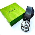Gucci Interlocking G Belt (Black Saffiano with Polished Silver Hardware)