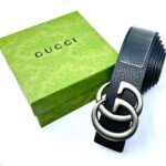 Gucci Interlocking G Belt (Black Pebbled Leather with Brushed Silver Hardware)
