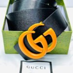 Gucci Marmont Double G Belt (Black with Orange Hardware)