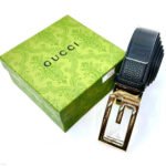 Gucci Framed G Reversible Belt (Black with Polished Gold Hardware)