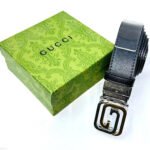 Gucci Framed G Reversible Belt (Black with Silver & Gold Hardware)