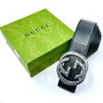Gucci Interlocking G Belt (Black with Distressed Silver Hardware)
