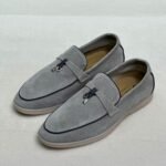 Loro Piana Summer Walk Loafer (Grey Suede / Black Piping)